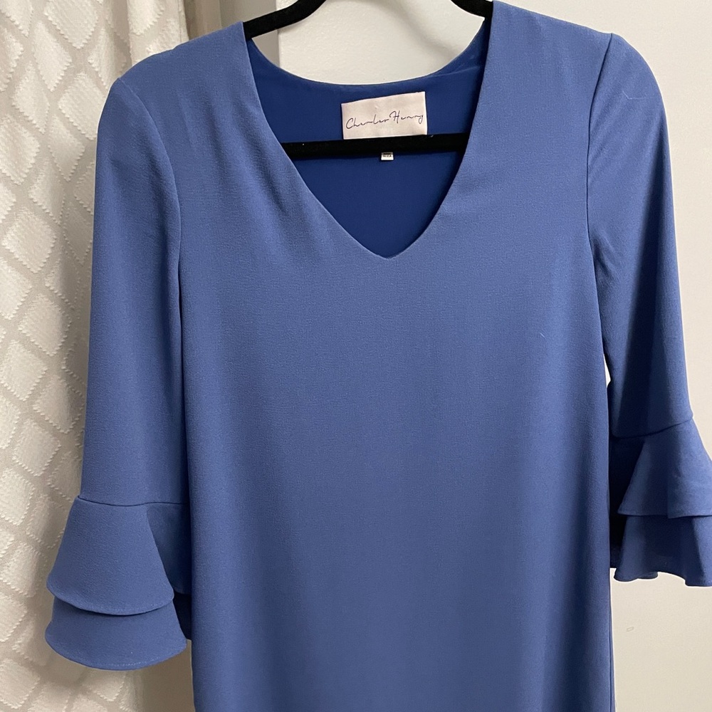 Light blue bell sleeve shift dress